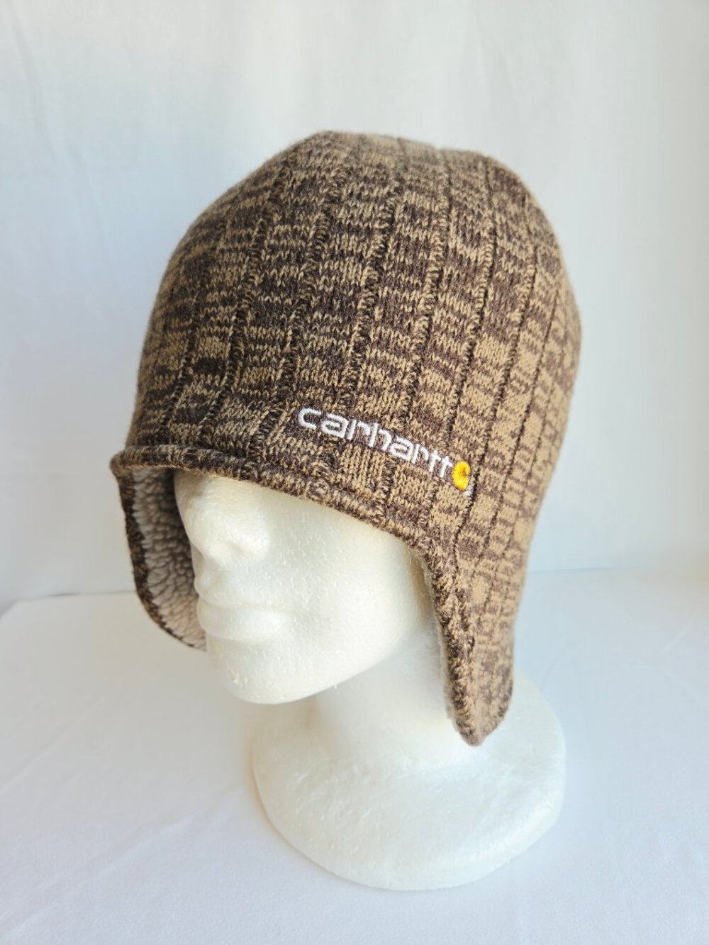Carhartt Akron Earflap Hat Sherpa Lined Ribbed Knit Acrylic Brown Men's